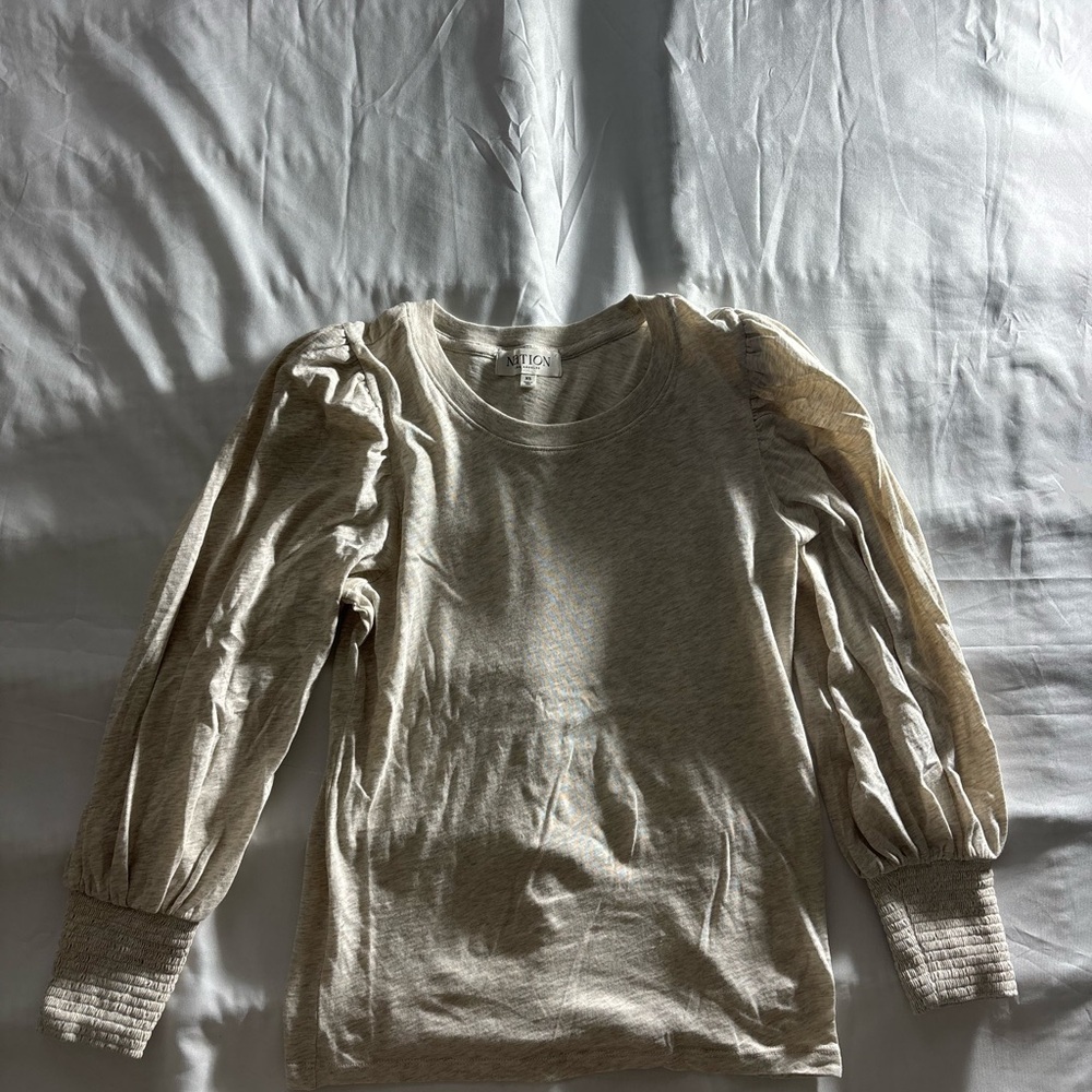 Neutral Puff-Sleeve Long Sleeve Top for Kids - Natural